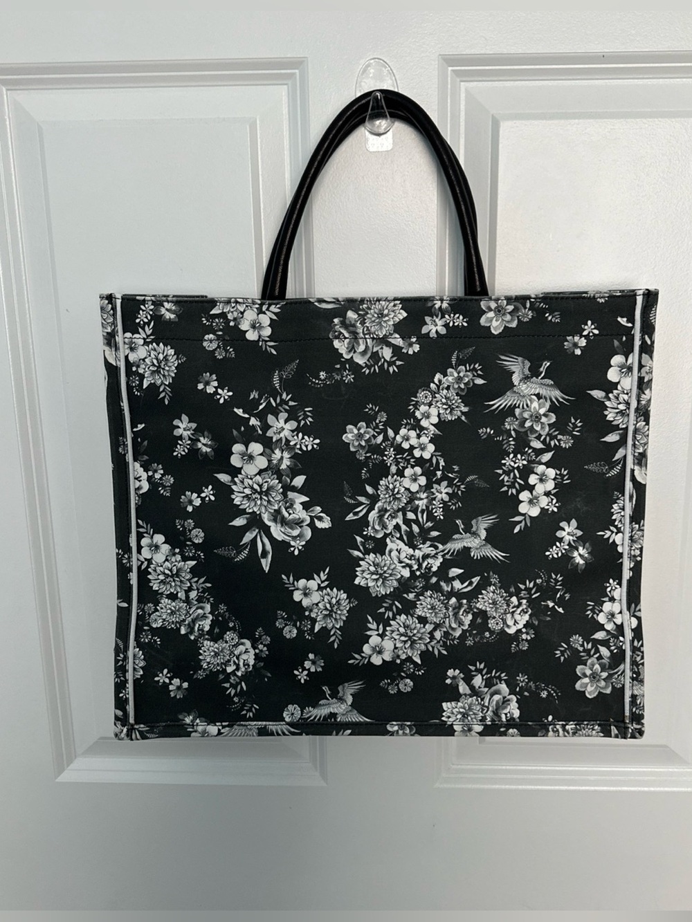 Johnny Was Floral Print Black Tote Bag Dk Gray, White TASSLE MISSING